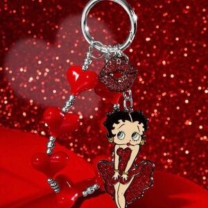 Betty Boop Rhinestone Heart Lip Keychain Bag Charm